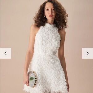 RIHOAS‎ Elegant White Rosette Halter Mini Dress NWT